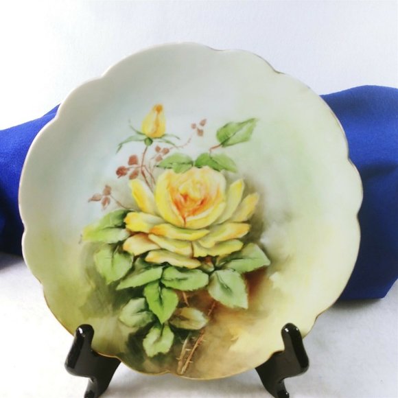 Collector Plate Yellow Rose Hand Painted LB Chaffee Bavaria 9" Hallmarked Signed - Picture 2 of 7